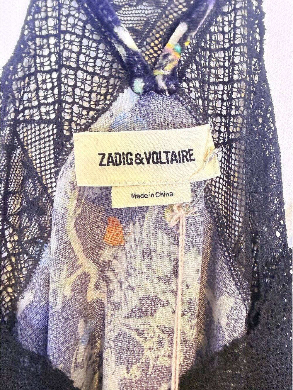 Zadig & Voltaire Christy Velvet Blossom Lace-Trim Cami Top Black Size Medium New - Picture 4 of 5